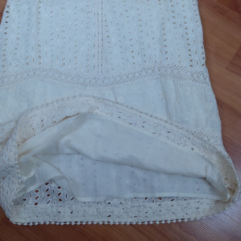 Sundance River Eyelet Dress Lined Petite Size 6 P6 Cream Color Above The Knee - Picture 7 of 11